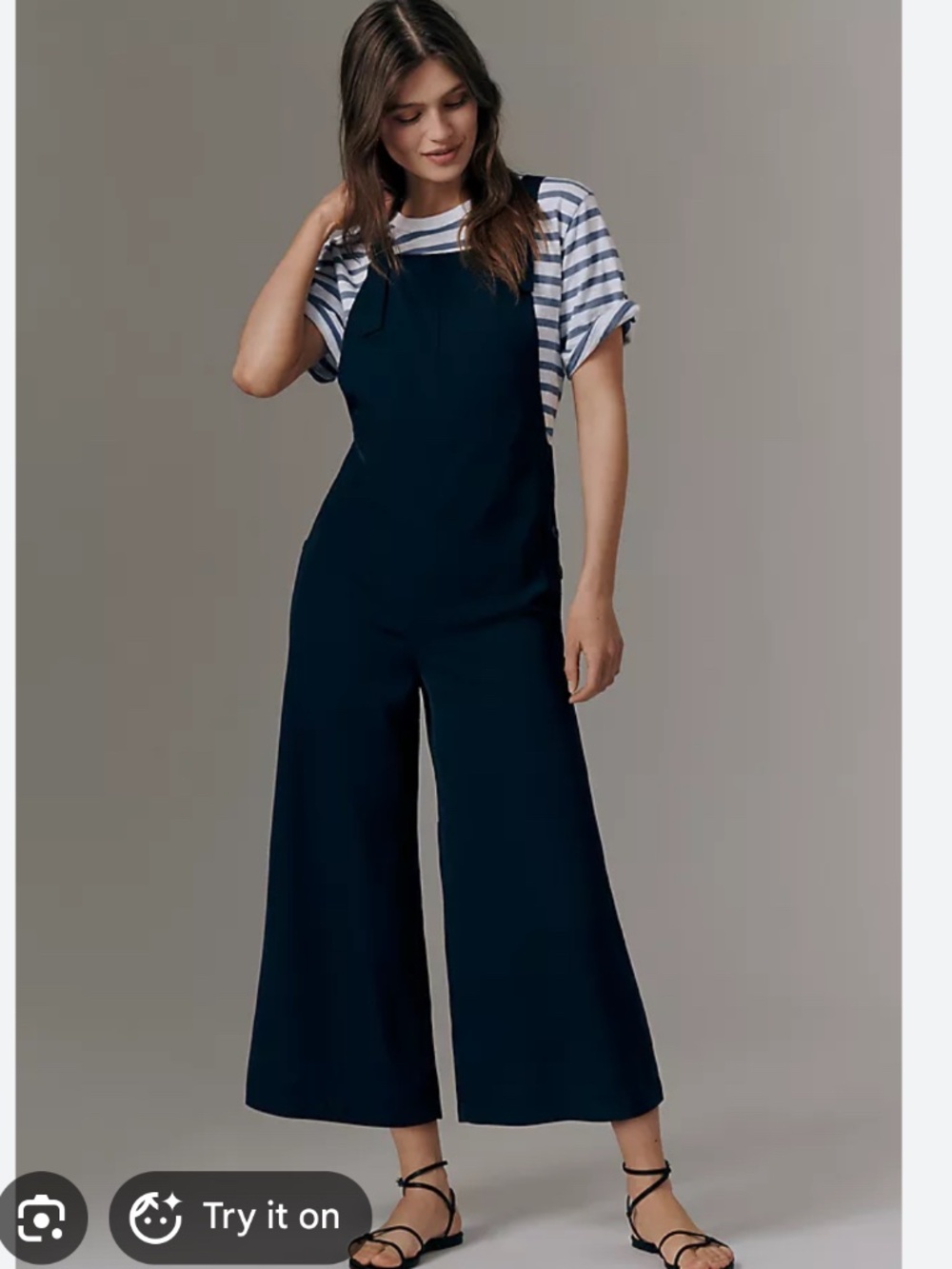 Anthropologie Maeve Tailored Cropped Jumpsuit in Navy